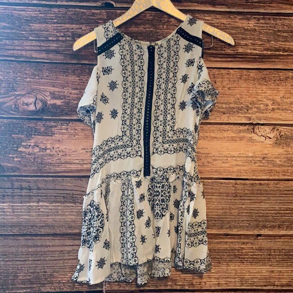 Umgee Mix Print Boho Blouse with Contrast Trim